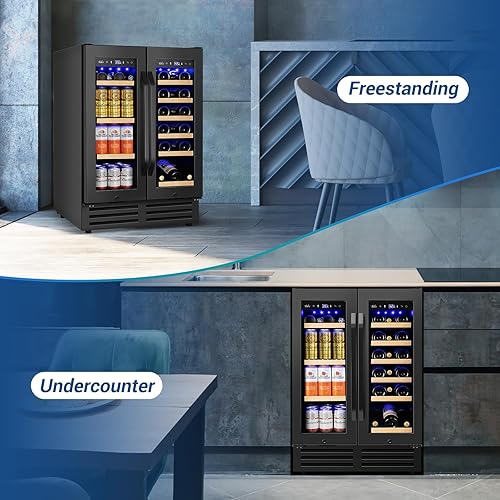 Miniatura 8 de Refrigerador de vino y bebidas, color negro, enfriador de bebidas de 24 pulgadas debajo del mostrador, zona dual con puerta de vidrio y cerradura,