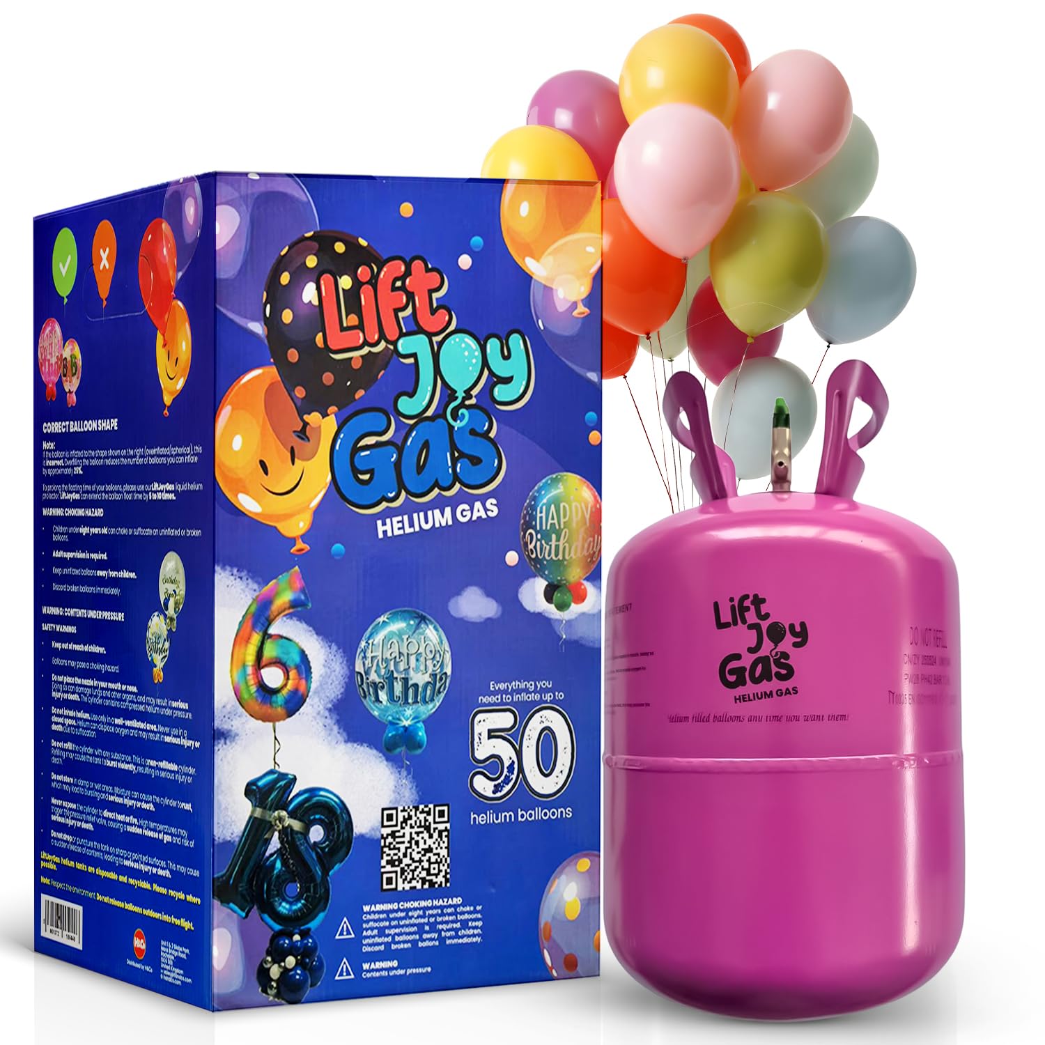 Lift Joy Disposable Helium Gas Canister - Set of 2, Each Fills Up to 50 x 9 Inch Latex or 18 Foil Balloons - Portable Party Balloon Helium Cylinder, Easy to Use, with 50 Balloons