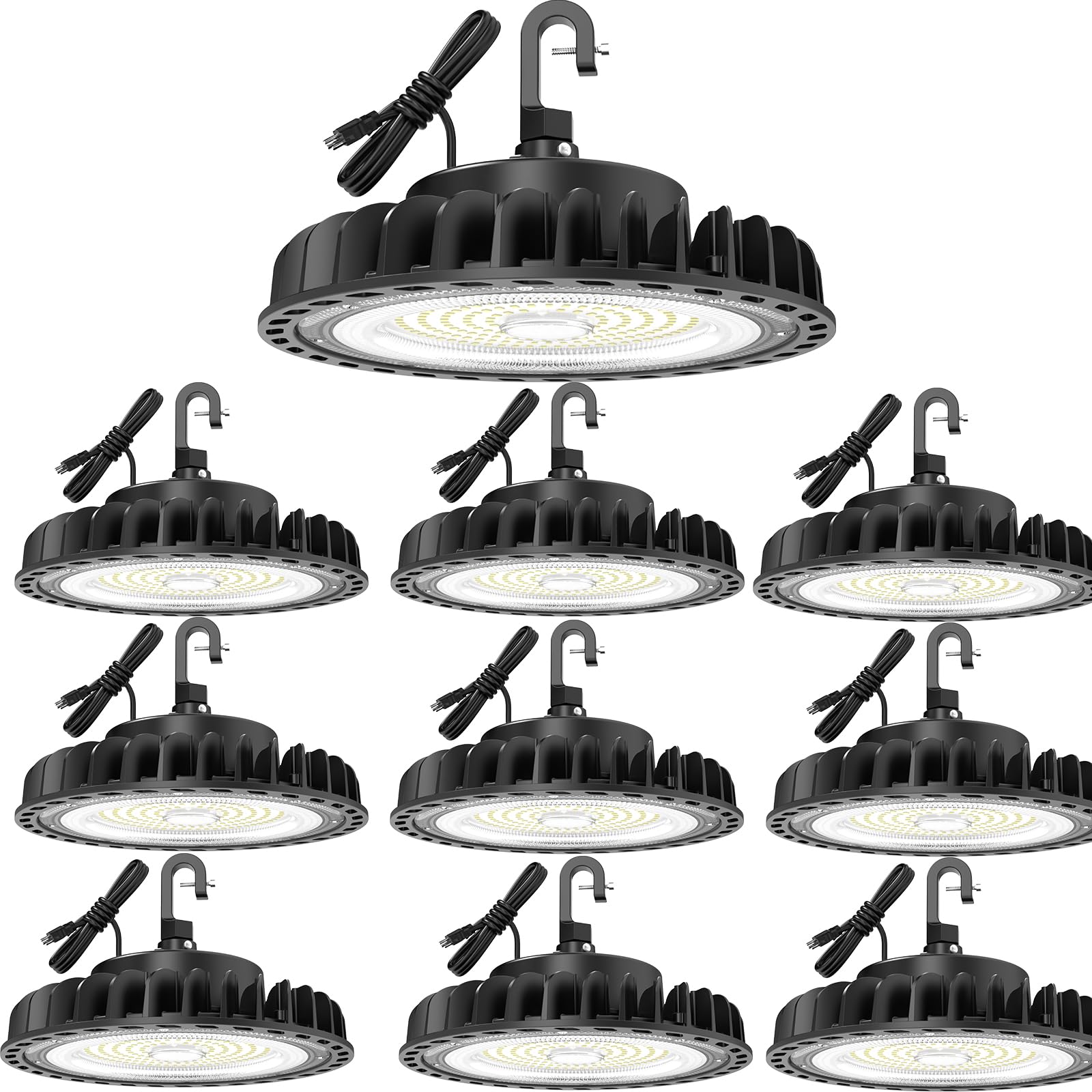 HYPERLITE10pack 155W High Bay LED Shop Lights, 5000K 140LM/W UFO Lights with US Plug, Non-Dim, ETL Listed Bay Lighting Fixture, IP65 Waterproof Commercial Bay Lighting for Shop Workshop Garage