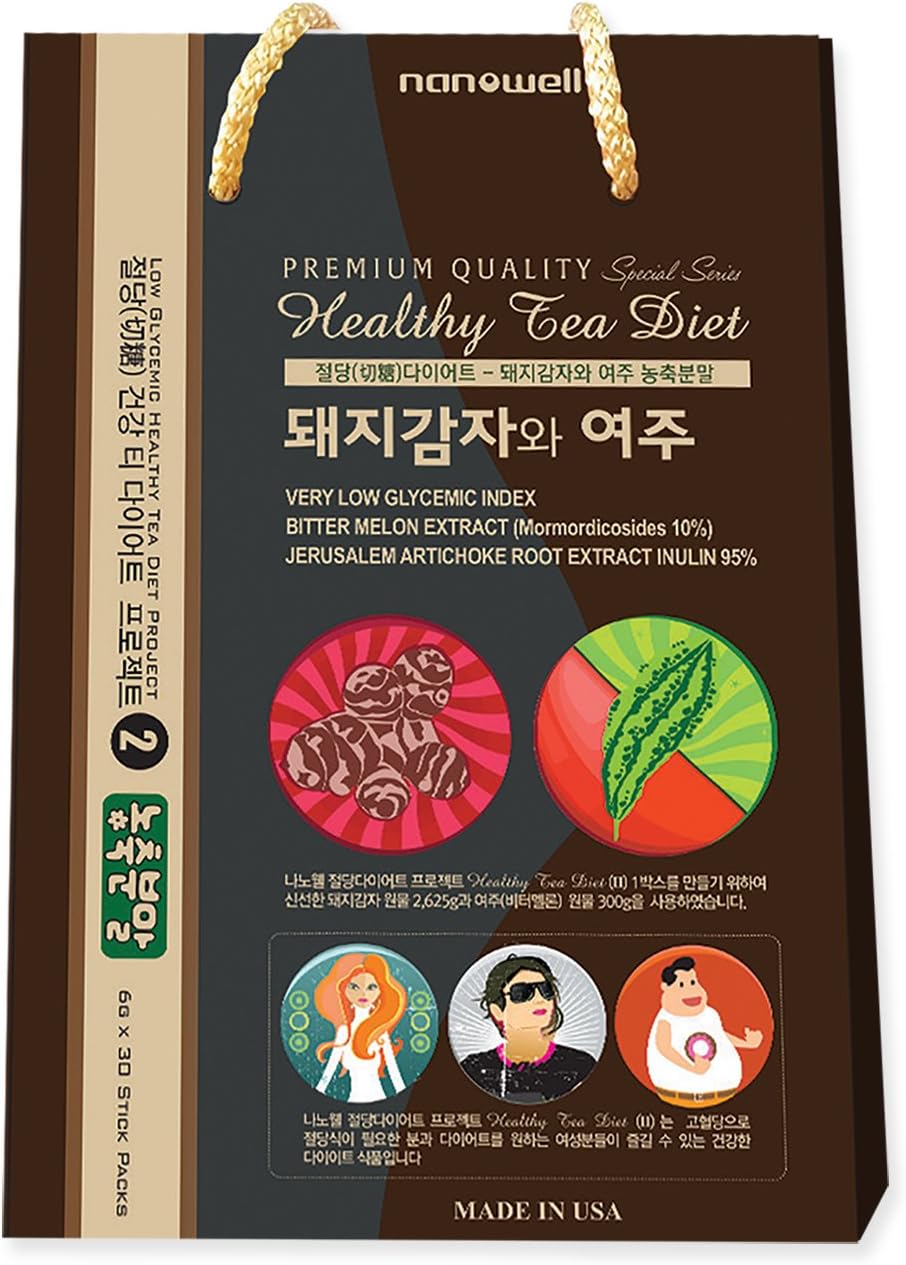 Nanowell® Healthy Tea Diet (II) - Bitter Melon Extract Powder with Inulin Prebiotic FOS Powder | 6g x 30 Stick Pouch