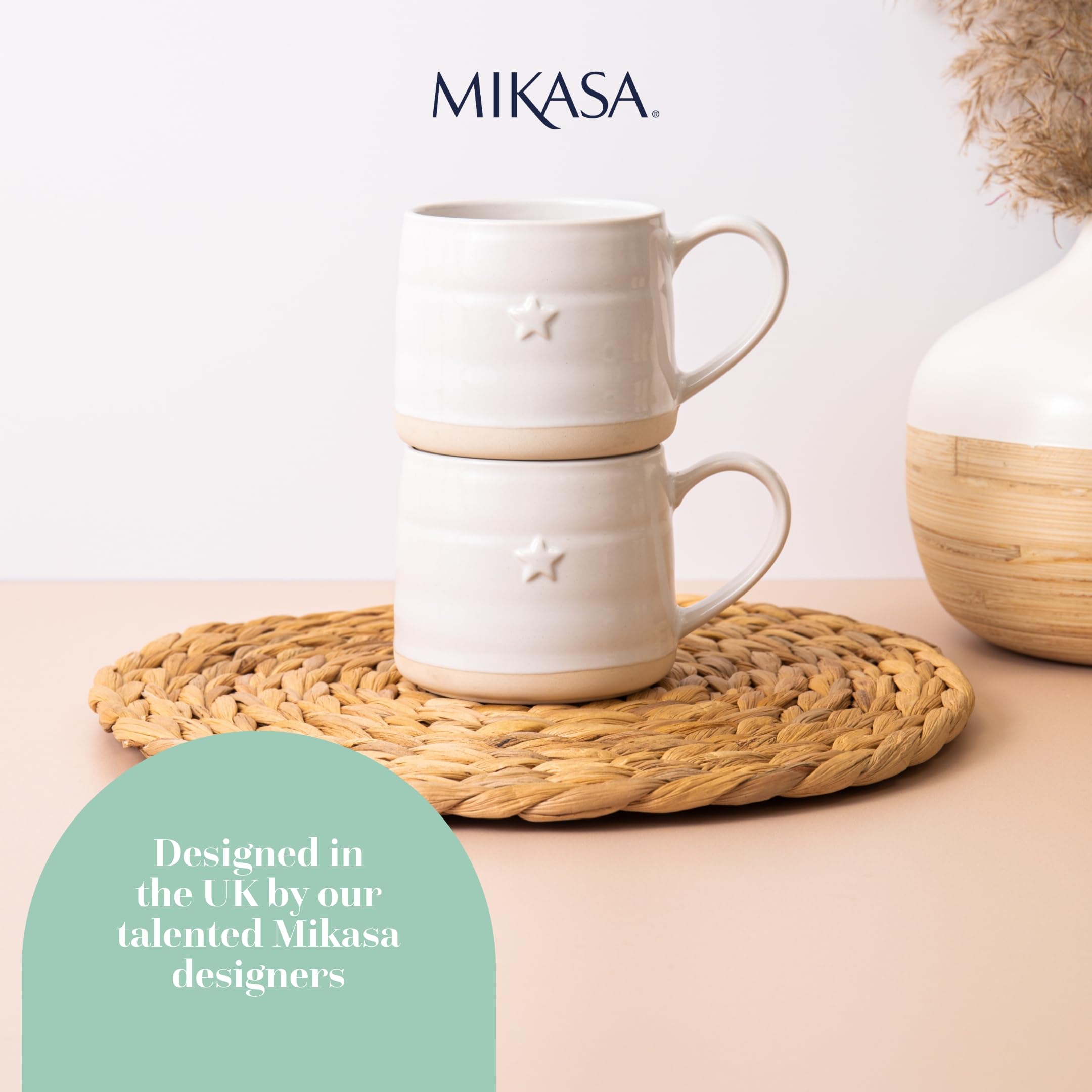 MIKASA Stoneware 2pc 380ml Cosy Mugs, Star, Gift Boxed, Cream, mittelgroß - Image 3