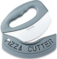 Vista 9 de Cortador de pizza premium con rueda y picador de alimentos - Cuchillo de pizza multifunción con cuchilla superafilada de acero inoxidable, rebanador