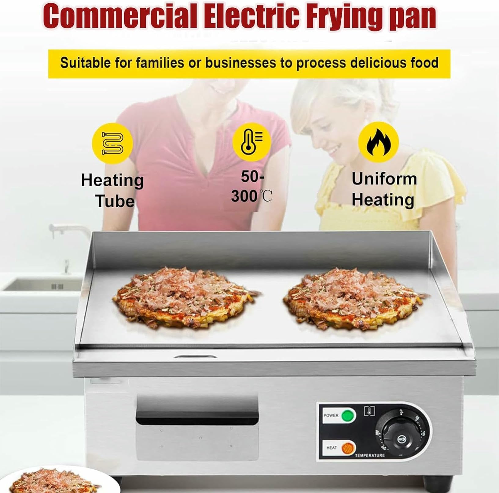 Piastra elettrica, Piastra da banco Professionale Antiaderente in Acciaio Inossidabile, Grill Teppanyaki, Riscaldamento Uniforme per Campeggio e ristoranti