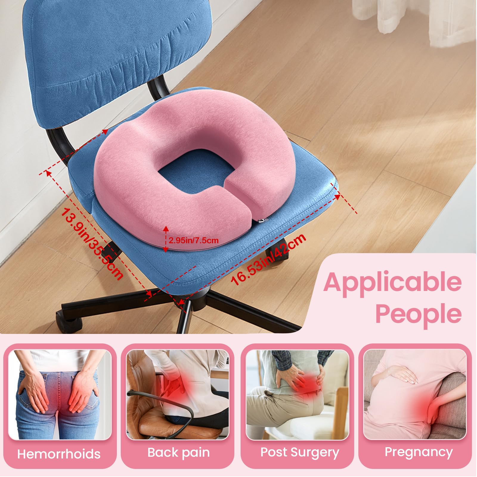 Benazcap Donut Pillow Seat Cushion Donut Chair Cushions for Postpartum Pregnancy Hemorrhoids Memory Foam Seat Chair Cushion for — view 2