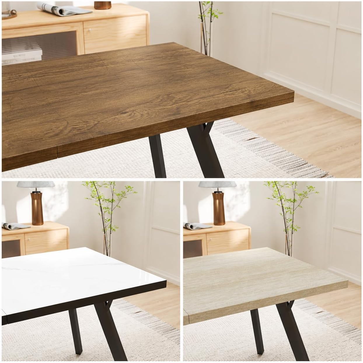 LEWE Tavolo da Pranzo Rettangolare, Tavolo Cucina in Legno, 160 x 80 x 75 cm per 6-8 Persone, Struttura in Metallo Solida, Tavolo Moderno da Cucina, Soggiorno e Sala da Pranzo, Marrone Noce