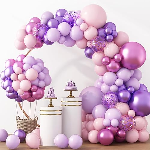 Miniatura 46 de Rubfac - Globos morados, 129 unidades, diferentes tamaños, 18, 12, 10 y 5 pulgadas para arco de guirnalda, látex, decoración de fiesta, cumpleaños