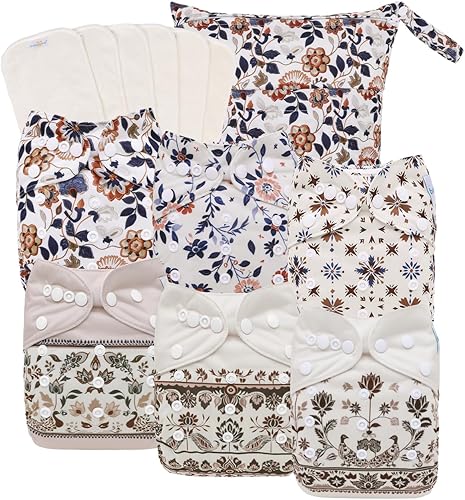 babygoal Paquete de 13 pañales de tela boho reutilizables y lavables, 6 pañales + 6 piezas de rayón de bambú + bolsa húmeda, 6FG49-MB-B
