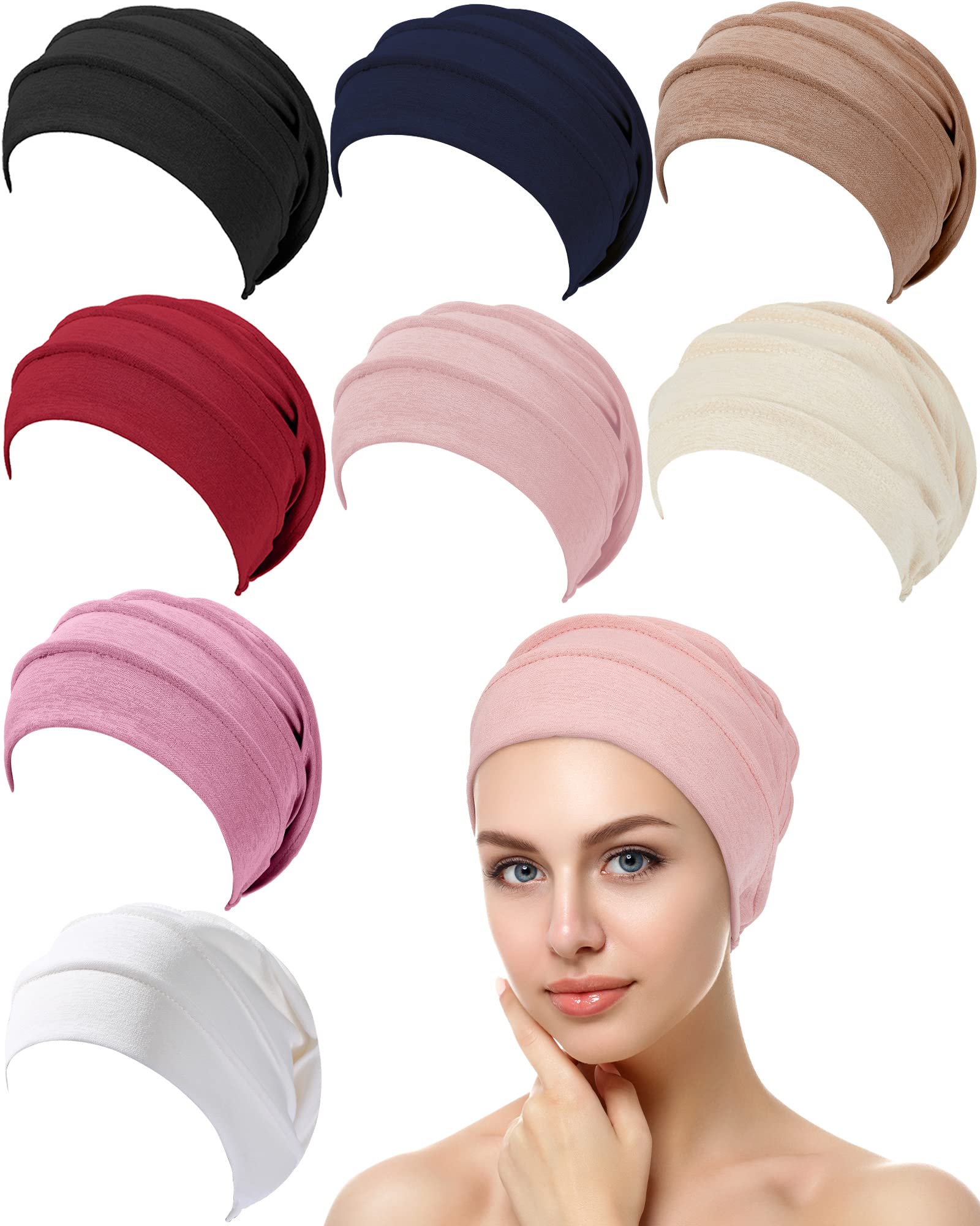 8 Pieces Cotton Cancer Hats Chemo Headwear for Women Soft Sleeping Beanies Cap Cancer Patients Stretchy Head Covering