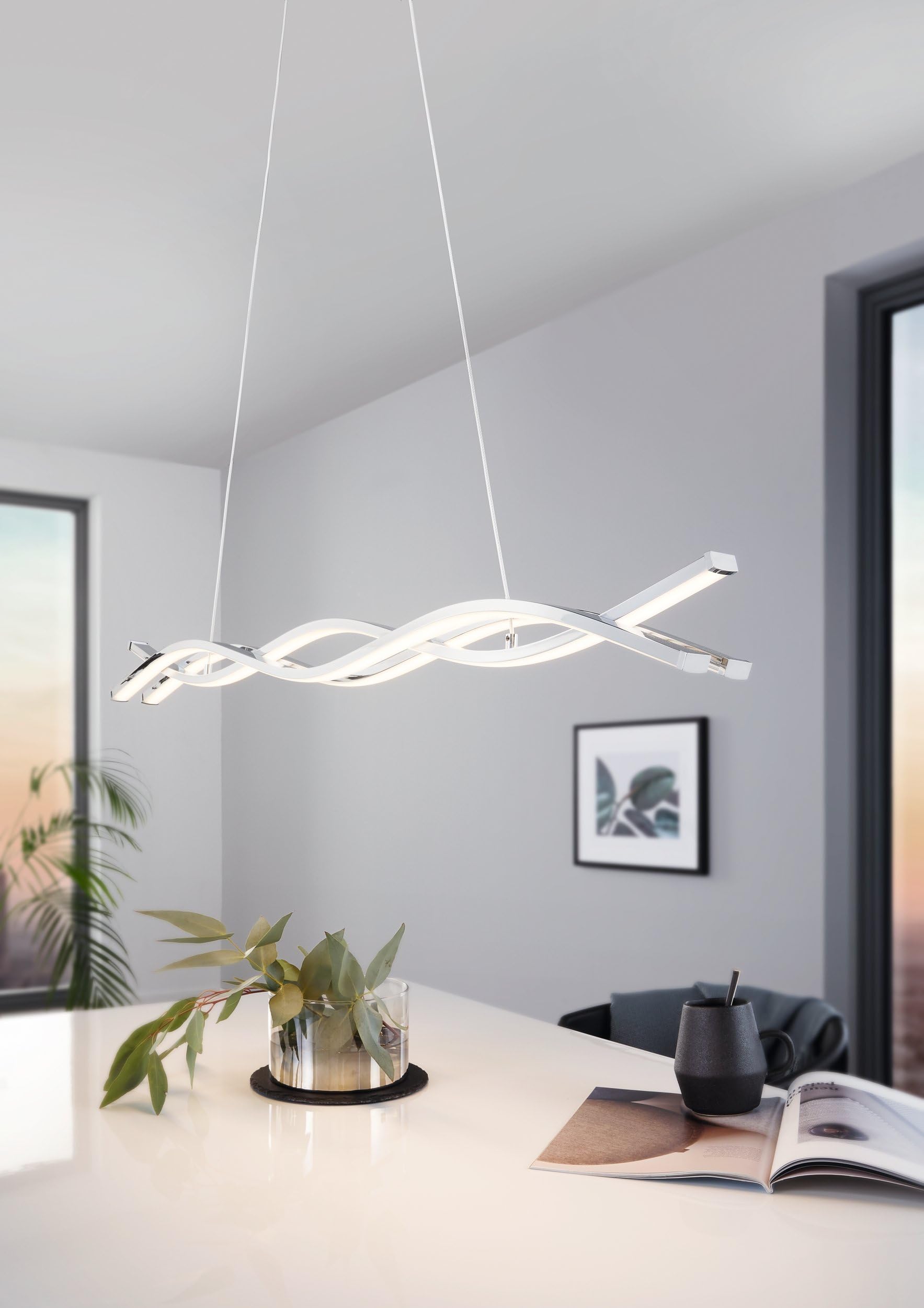 Eglo Lámpara colgante LED Lasana 2, lámpara de techo de 3 luces, colgante | de aluminio, acero y plástico, color cromo y blanco, longitud 100 cm