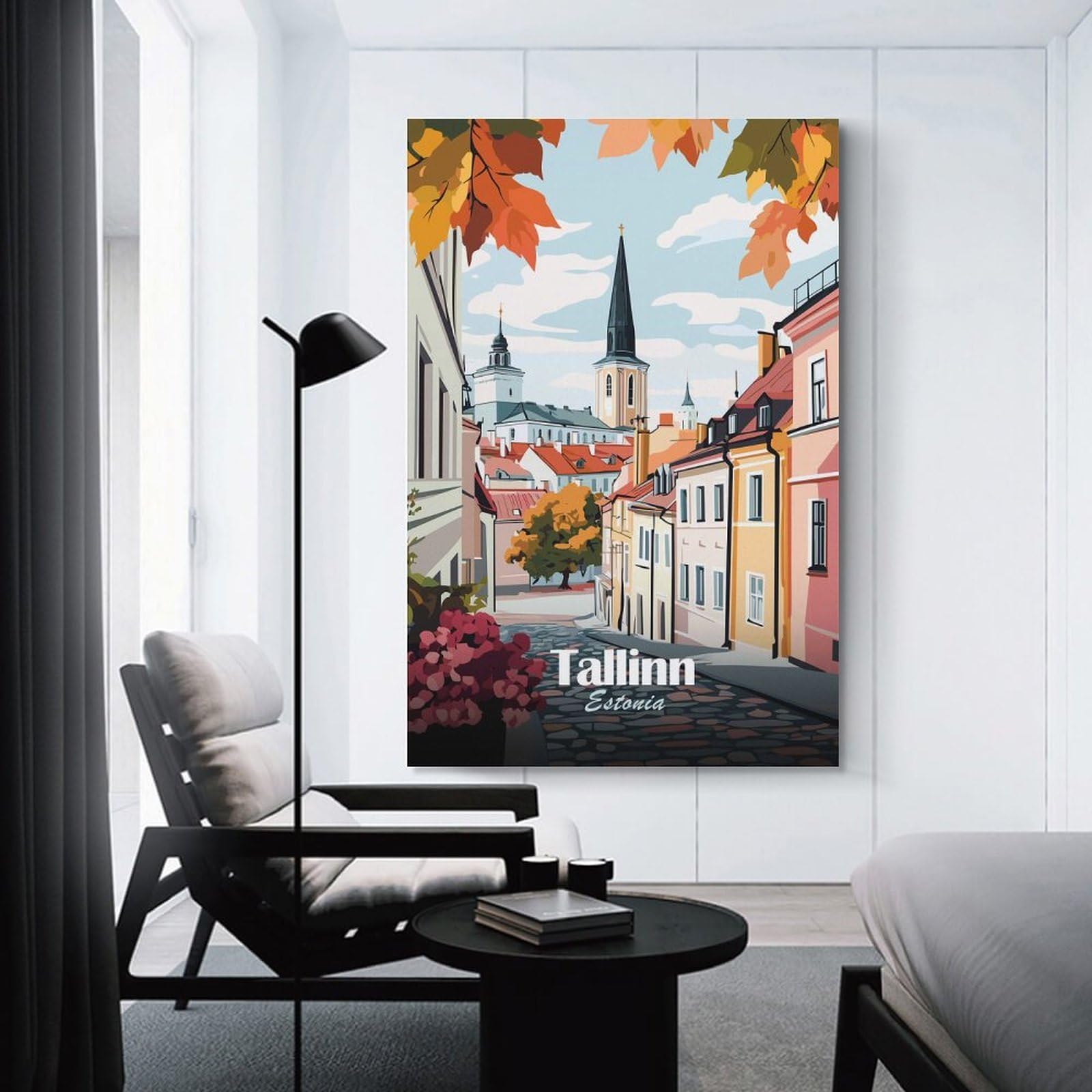 Junmoney Wall Art Print Tallinn, Estonia Cityscape, 24x36inch(60x90cm), for Living Room, Bedroom Or Apartment Walls, Modern Wall Decor for Cosy Interiors