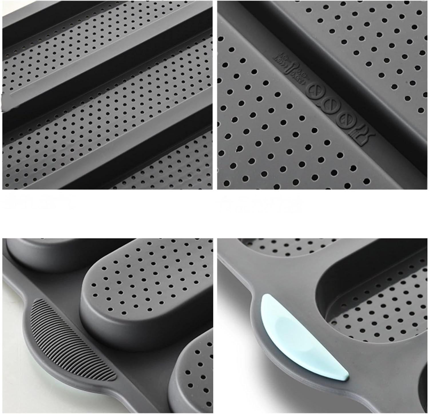 Set of 2 Nonstick Silicone Baguette Pan, French Bread Baking Mold, 8 Cup Perforated Hamburger Bun Mold Bread, 3 Wave Long Loaf Toast Mold Baking Tray for Homemade Bread Loaf Sandwich, Oven Safe