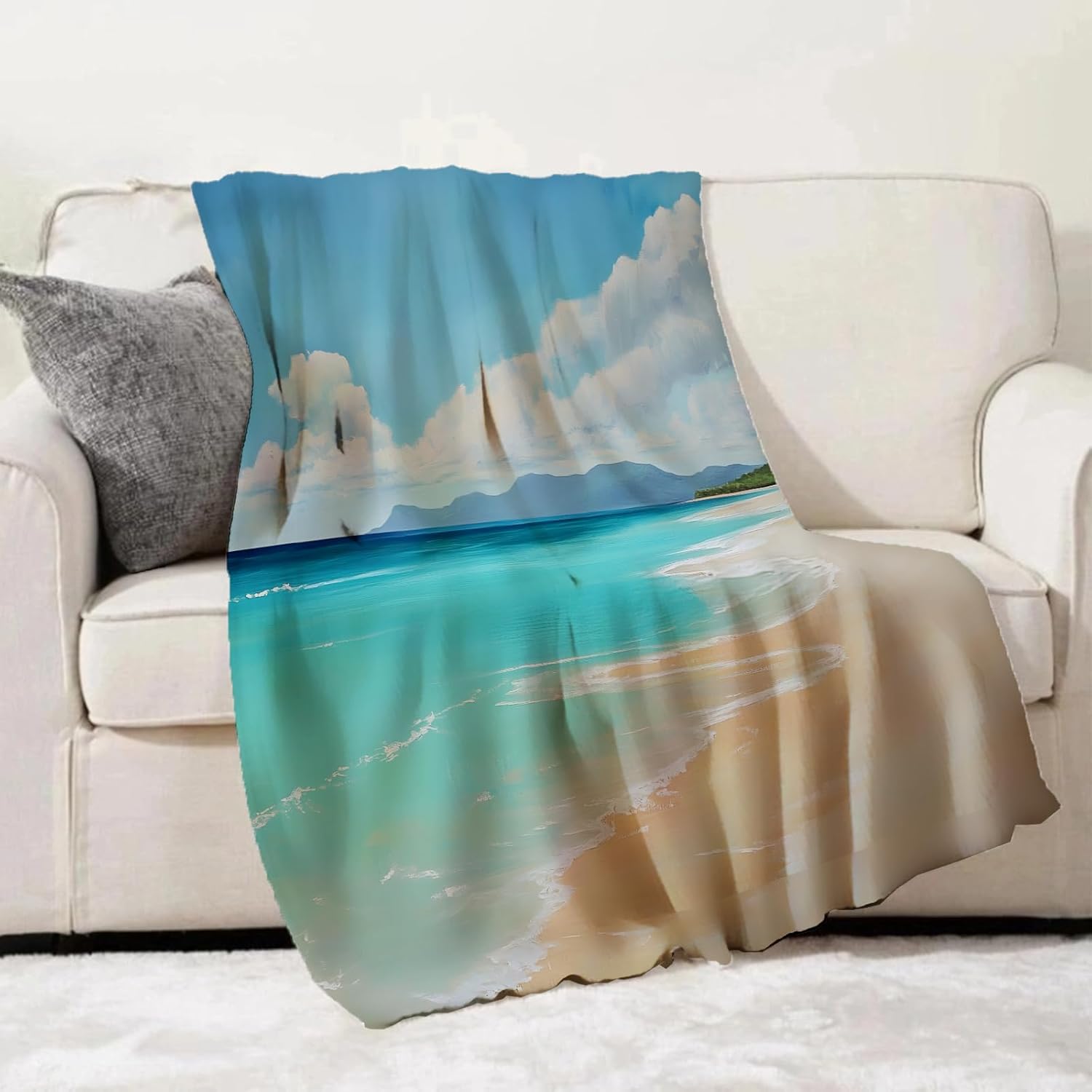 Tropical Beach Throw Blanket for Adults Kids, 50x60 in, Coastal Landscape Theme Flannel Blankets for Bedroom, Couch, Travel, Home Decor, Fuzzy Soft Cozy Warm Gifts - Image 2