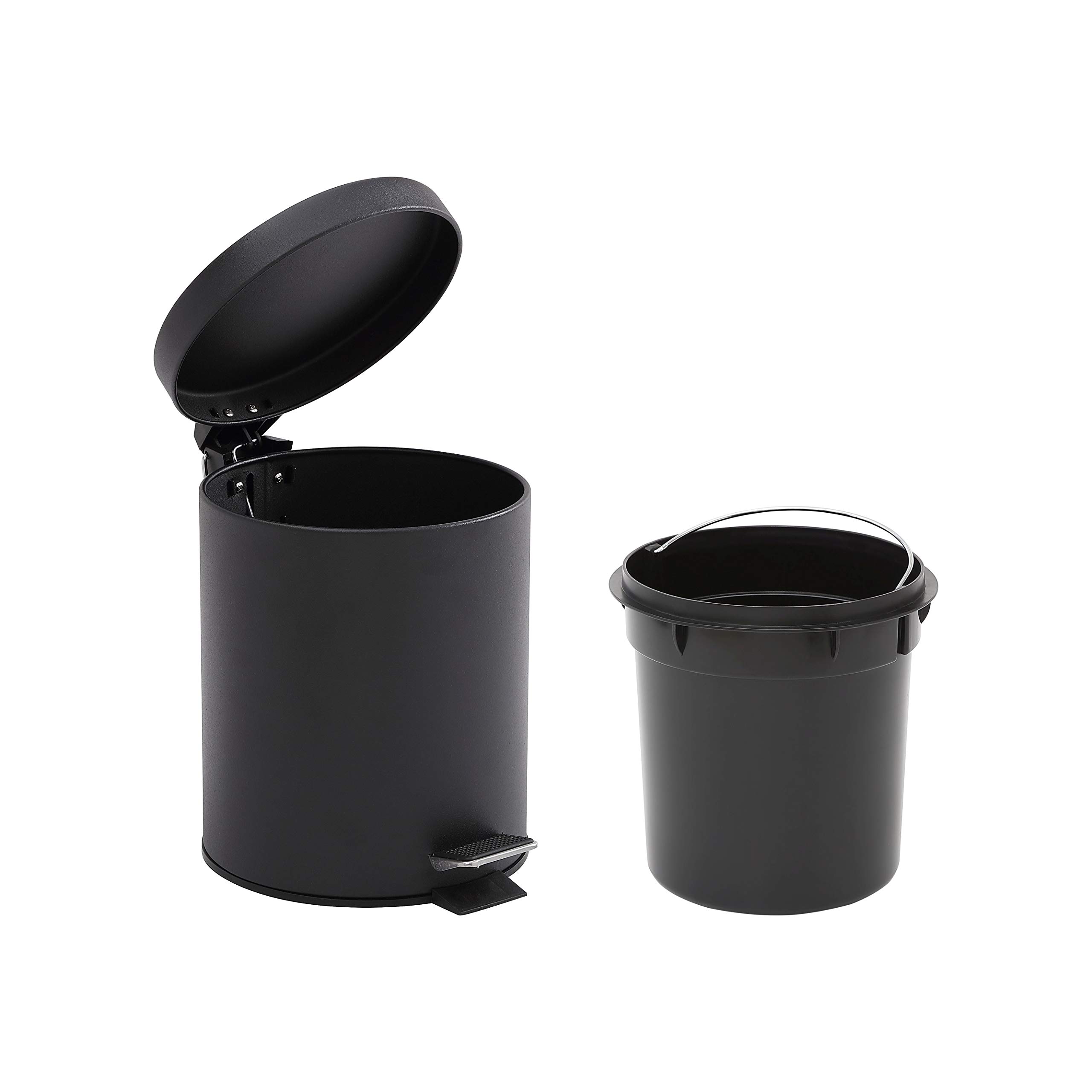 Photo 1 of Addison Home 1.3 Gallon / 5 Liter, Steel Step Trash Can with Removable Inner Bucket, Black - DAMAGES : SHOWN IN LIVE PHOTOS (DENTS/RUBBISH CAN IS A LITTLE BANT & MISPLACED)