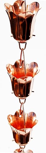 Miniatura 2 de Stanwood Rain Chain Cadena de lluvia de cobre con flor de tulipán, 8 pies