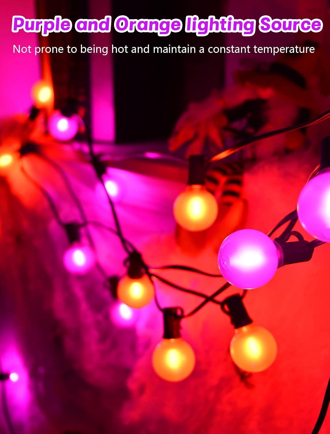 50ft Halloween Outdoor String Lights, G40 LED Halloween Globe Lights with 27 Frosted Orange and Purple Bulbs(2 Spare) for Outdoor Indoor Patio Yard Roofline Decorations, E12 Socket, Black Wire