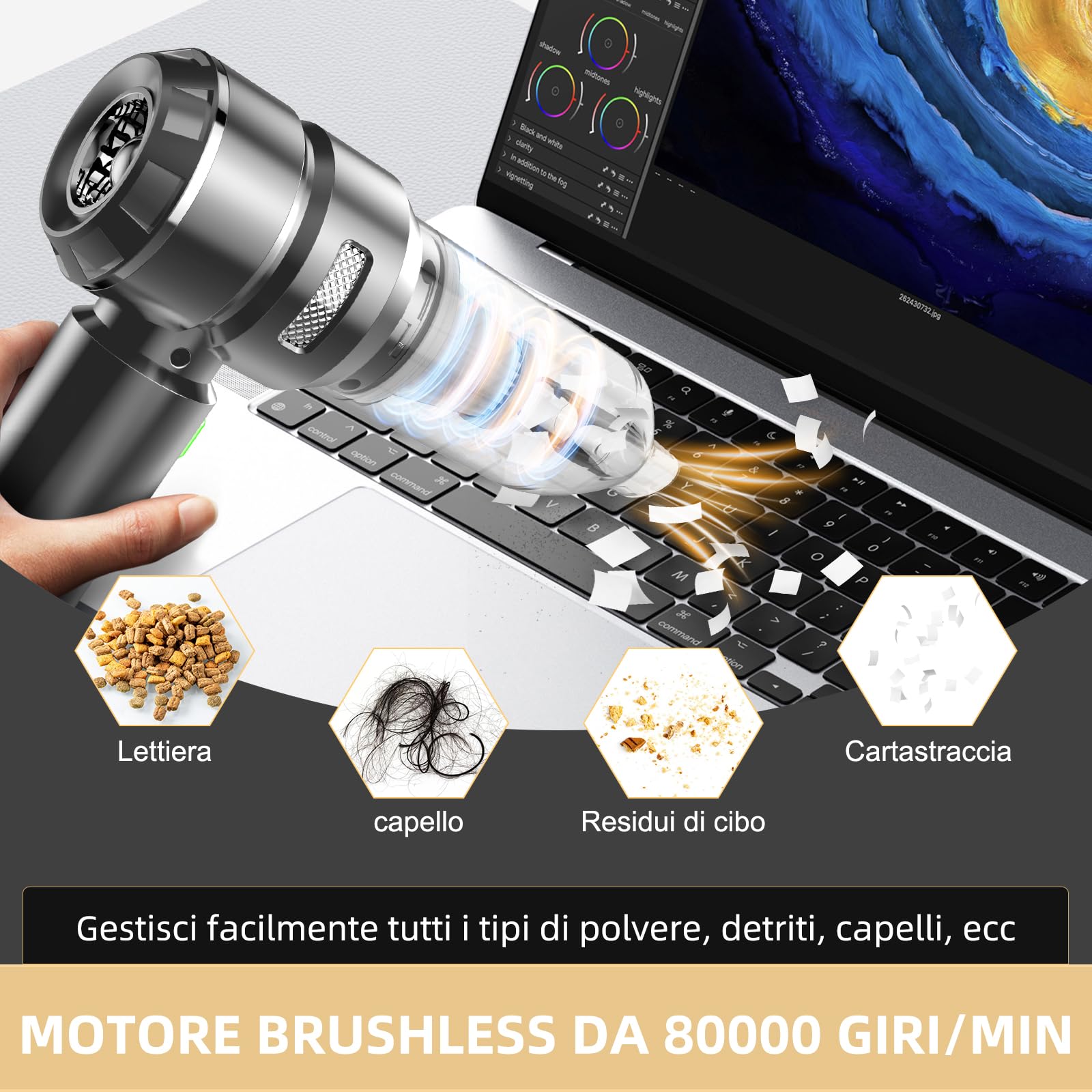 NVKHG Aspirapolvere Portatile Batteria per Aspirapolvere Portatile 22000Pa, 3 Velocità 8000 rpm Elettrico con Motore Senza Spazzole, Mini Aspirapolvere, Aspirapolvere Cordless per Auto per Ufficio Usa