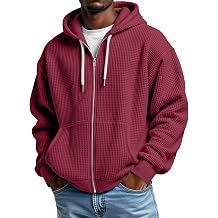 Mens Quarter Zip Hoodie Drawstring Waffle Knit Hooded Sweatshirt