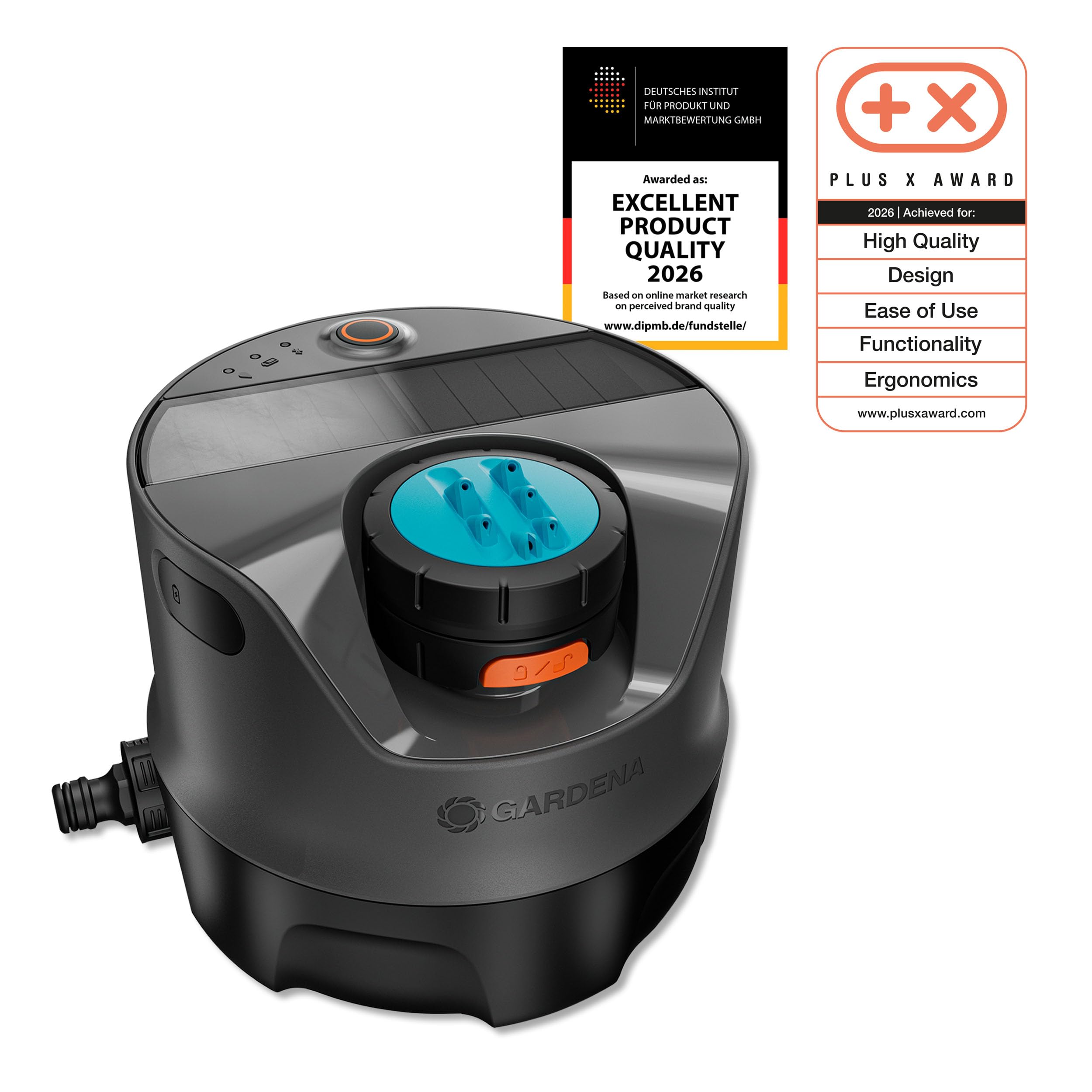 Gardena AquaPrecise Bewässerungssystem für Rasenflächen bis zu 320 m²: solarbetrieben, gleichmäßige Wasserverteilung, für jede Gartenform, Bluetooth, einfache Installation (16000-20)
