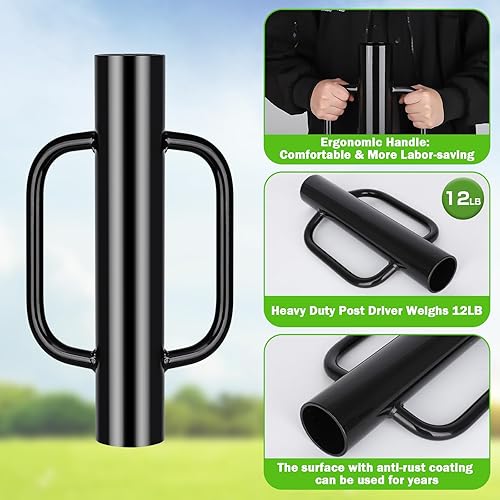 Miniatura 3 de Gtongoko Poste en T de 12 libras con asas, poste de valla resistente, para postes en T, canal U, poste de metal y poste de señal, herramienta de