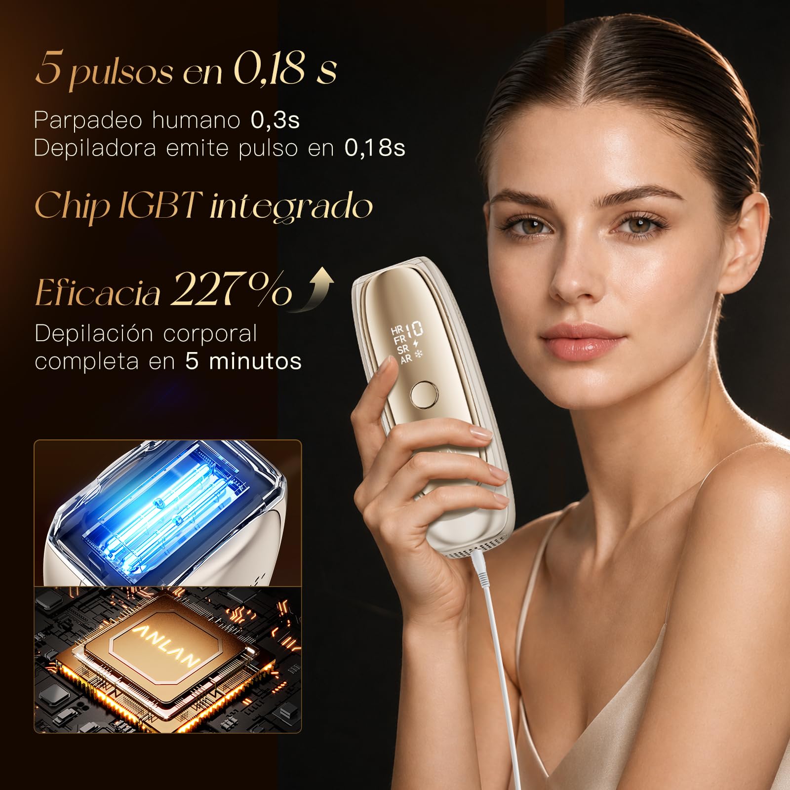 26J Depiladora Laser con Función de Refrigeración, ANLAN 5 Pulses IPL Depiladora de Luz Pulsada 10 Niveles Energía, Maquina laser depilacion Casa para Mujer Hombre, Rostro Bikini Axilas Cara Cuerpo