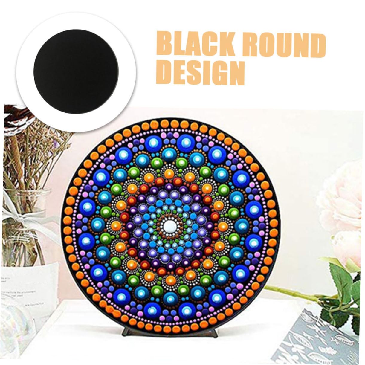 STOBOK 5 Sätze Zeichenkarton Kreisförmig Saugnapfantenne Mandala-punktierwerkzeug Mandala-zeichenblöcke Runden Mesh-trommelfelle Runde Malblöcke Kleine Maltafeln Papier Black 8 Stück * 5