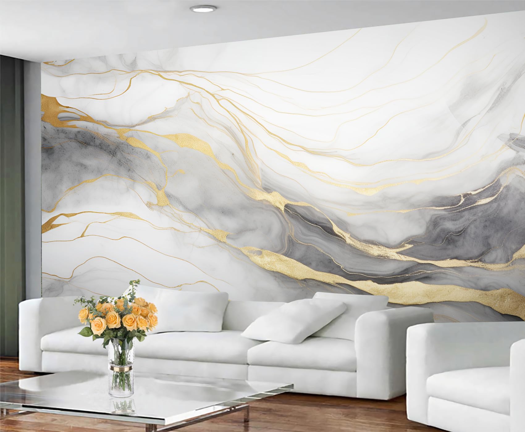 YXQAIED Marble Wallpaper, Nordic Gray Bedroom Wallpaper, Luxury Platinum Wall Paper for Living Room, Not Self Adhesive Gray and White Marble Photo 3D Wall Murals & Room Decor, 260x175cm