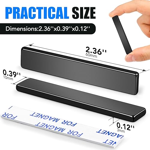 Miniatura 16 de Mikede - Imanes de tierras raras - Paquete de 10 potentes imanes de neodimio en barra negros con adhesivo doble cara, para garaje, cocina, ciencia