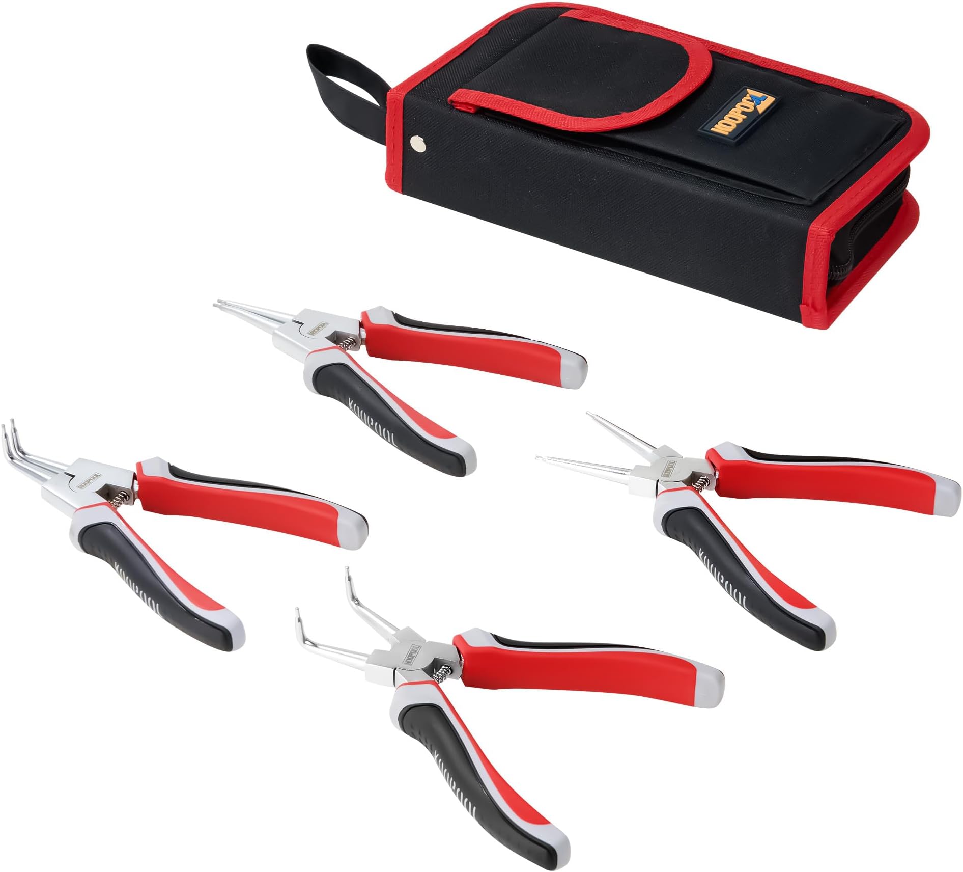 4-Piece Snap Ring Pliers Set โ Precision 7-Inch Circlip Pliers with Straight & Bent Tips (Internal & External), Heavy Duty with Carry Pouch