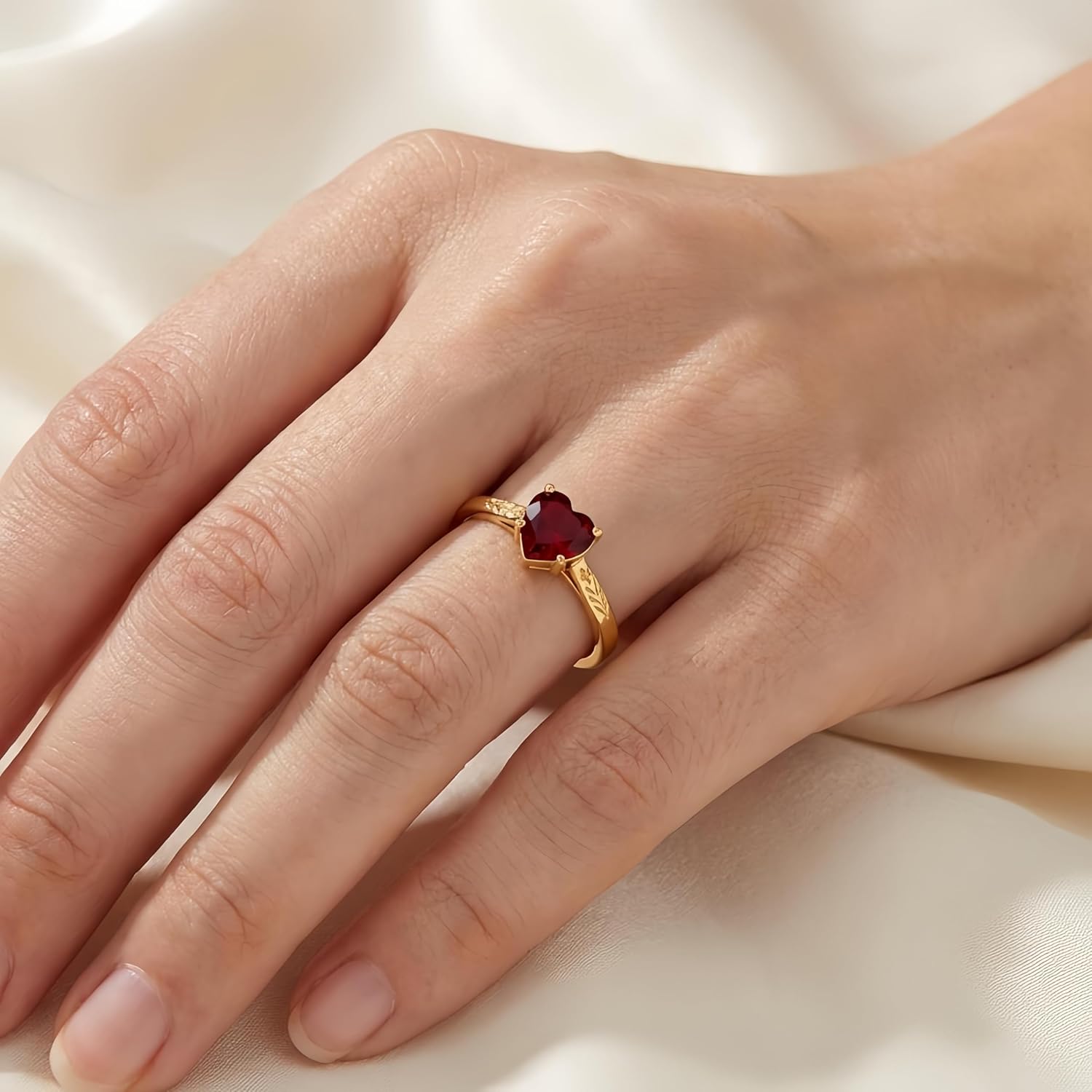 Heart Birthstone Rings for Women Personalized 925 Sterling Silver/10K/14K/18K Solitaire Floral Promise Engagement Ring Jewelry Gifts for Wife Mother Her