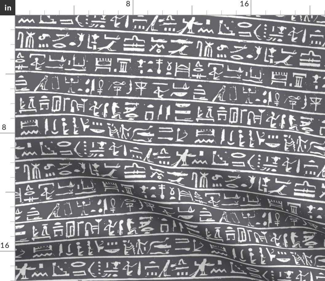 Spoonflower Fabric - Charcoal Small Egyptian Ancient Language Text Archaeology Printed on Petal Signature Cotton Fabric by The Yard - Sewing Quilting Apparel Crafts Decor