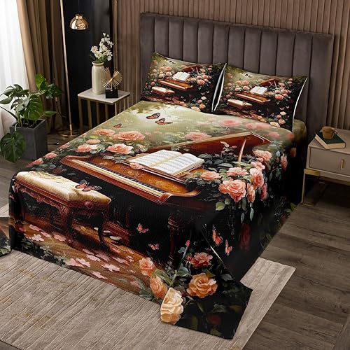 Miniatura 10 de Manfei Saxophone - Colcha para niños, tamaño Queen, juego de colcha giratoria de notas musicales con instrumentos musicales, decoración de