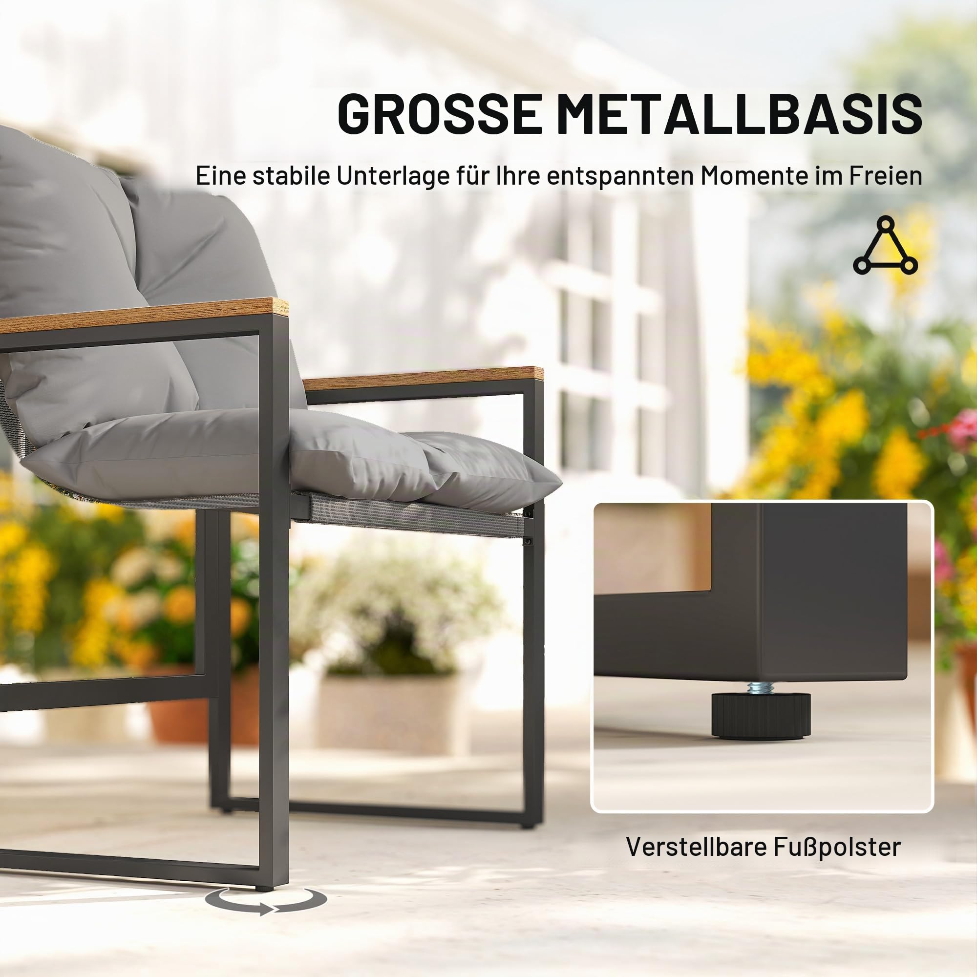 Outsunny Garten Lounge 3-teilig 2 Sessel 1 Couchtisch Grau