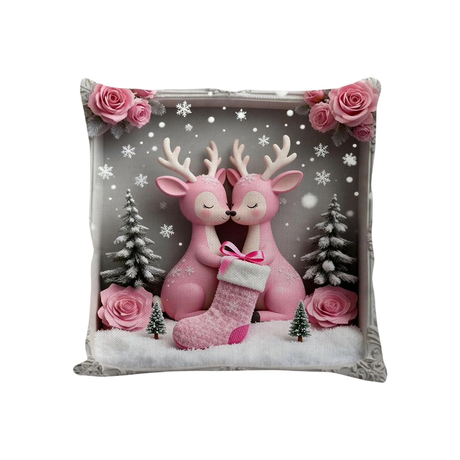 Tsophreniq Christmas Embroidered Linen Throw Pillow Case Reindeer Snowman Pattern Holiday Homes Decors Sofa Couch Cushion Cover Christmas Themed Linen Pillowcase