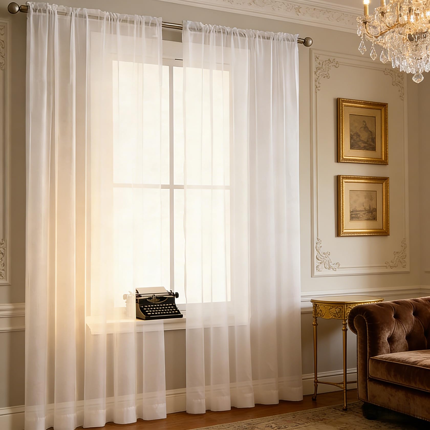 Voilage à oeillets 150x182 cm blanc lumineux pour fenêtres de salon et chambre