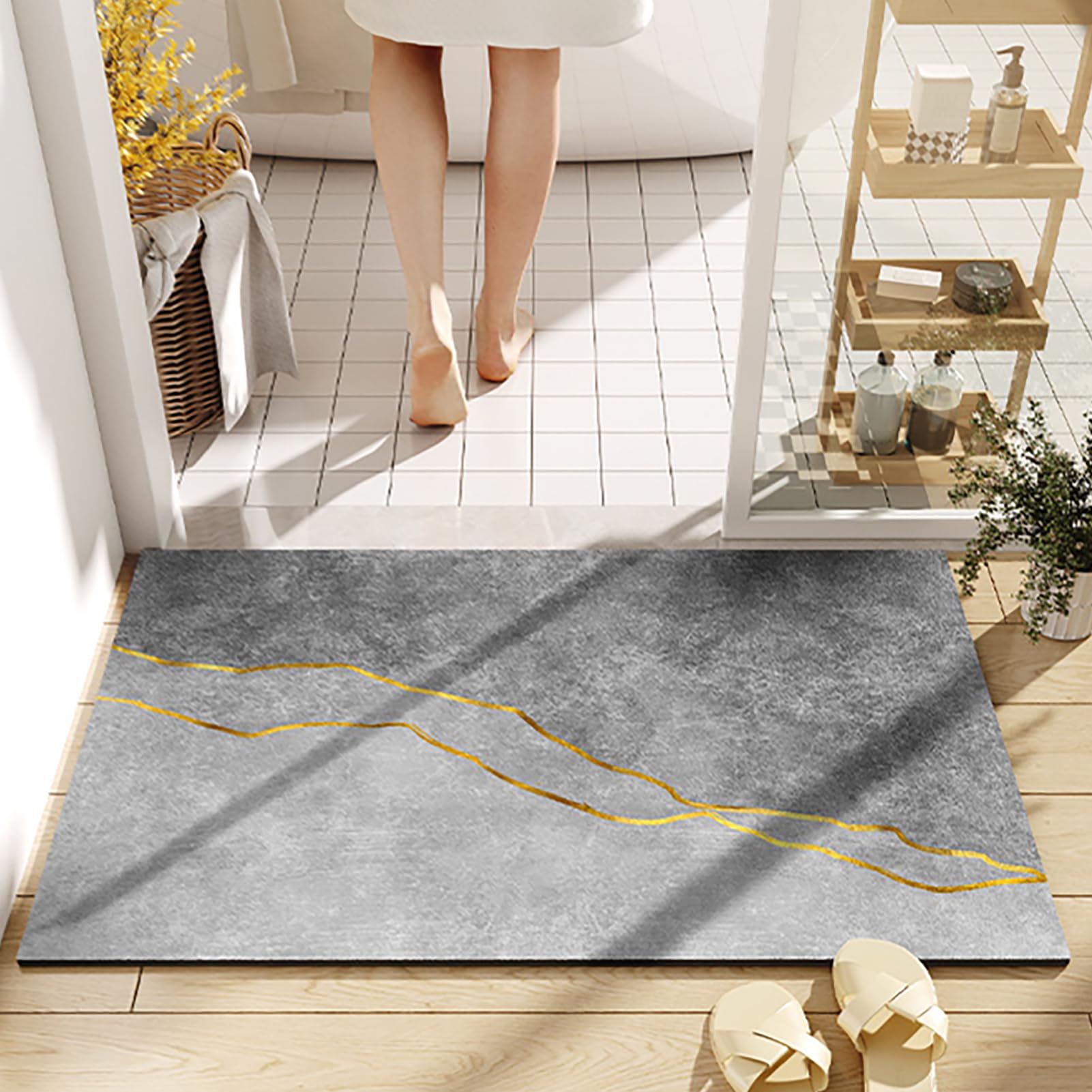 Tappeti Antiscivolo e Lavabile 60x90cm/7mm, Estremamente Assorbente, Microfibra Tappetini, Super Assorbente in Diatomite, Tappetino Doccia per Bagno Cucina, per Soggiorno, Sala d'Ingresso
