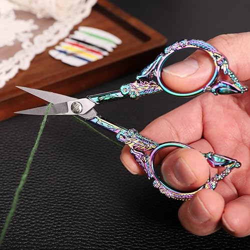 Miniatura 3 de Tijeras de bordado de costura de 4.6 pulgadas y tijeras de bordado arcoíris de 4.5 pulgadas, tijeras de costura afiladas para punto de cruz,