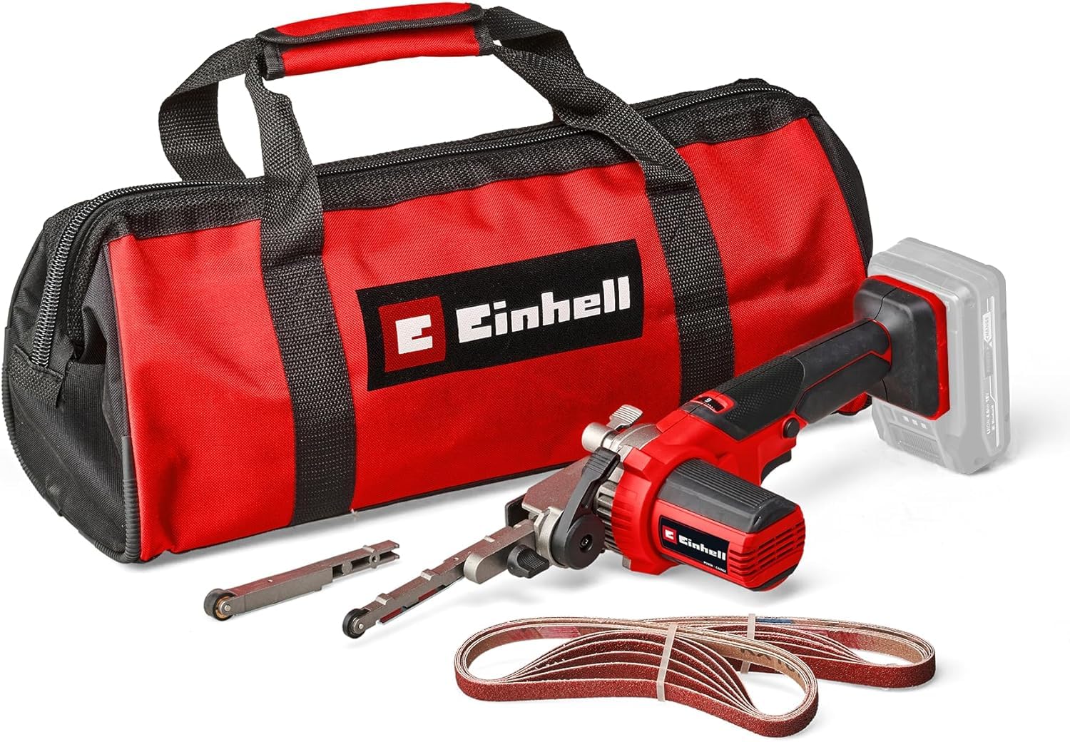 Einhell Akku-Bandfeile TE-BF 18 Li-Solo Power X-Change (18 V, Geschwindigkeit bis 1.700 m/min, 2x Schleifarme 9 mm und 13 mm, inkl. 12x Schleifbänder, ohne Akku)