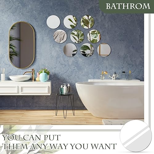 Miniatura 5 de Weysat Juego de 12 piezas de espejos redondos acrílicos para centros de mesa, 5 pulgadas, sin vidrio, autoadhesivos, espejos, calcomanías de pared