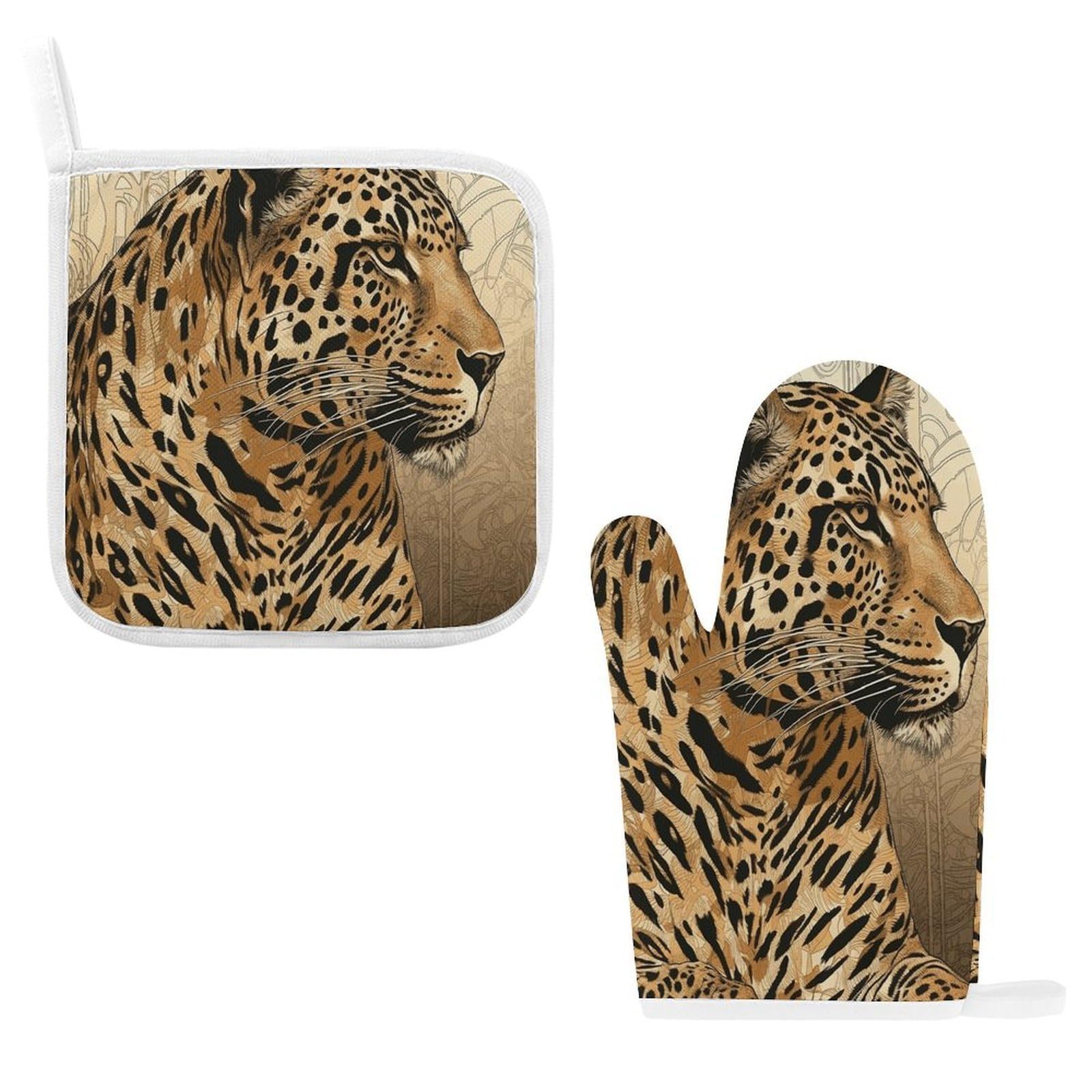Btcowzrv Style Hand Drawn Leopard Oven Mitts And Pot Holders 2Pcs Set