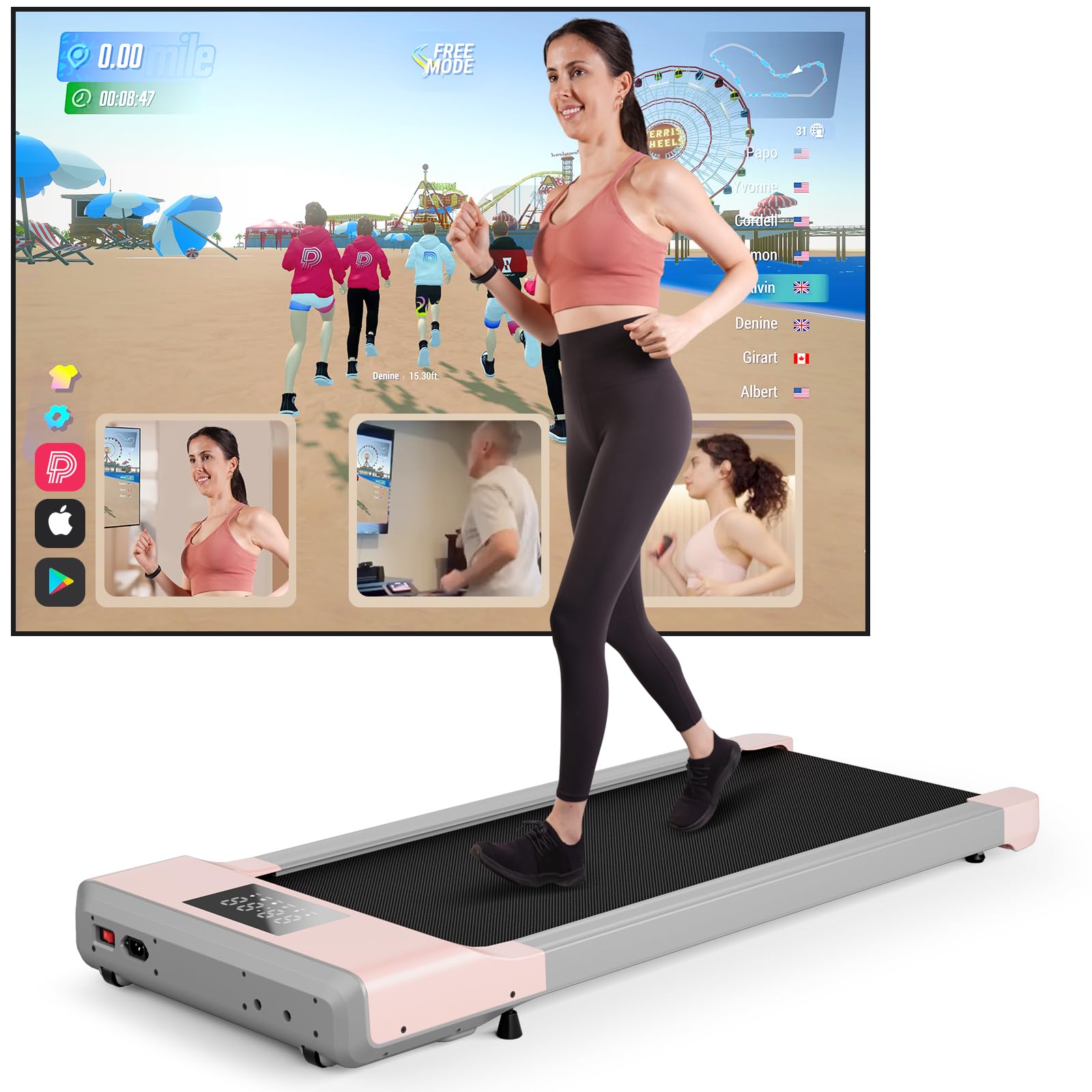DeerRun Walking Pad Raceable, Max 136kg 159kg Walking Treadmill Suitable for High-tech Wearables, Under Desk Treadmill with Multi-Runner Races,APP Control for Home & Office, Door to Door Delivery