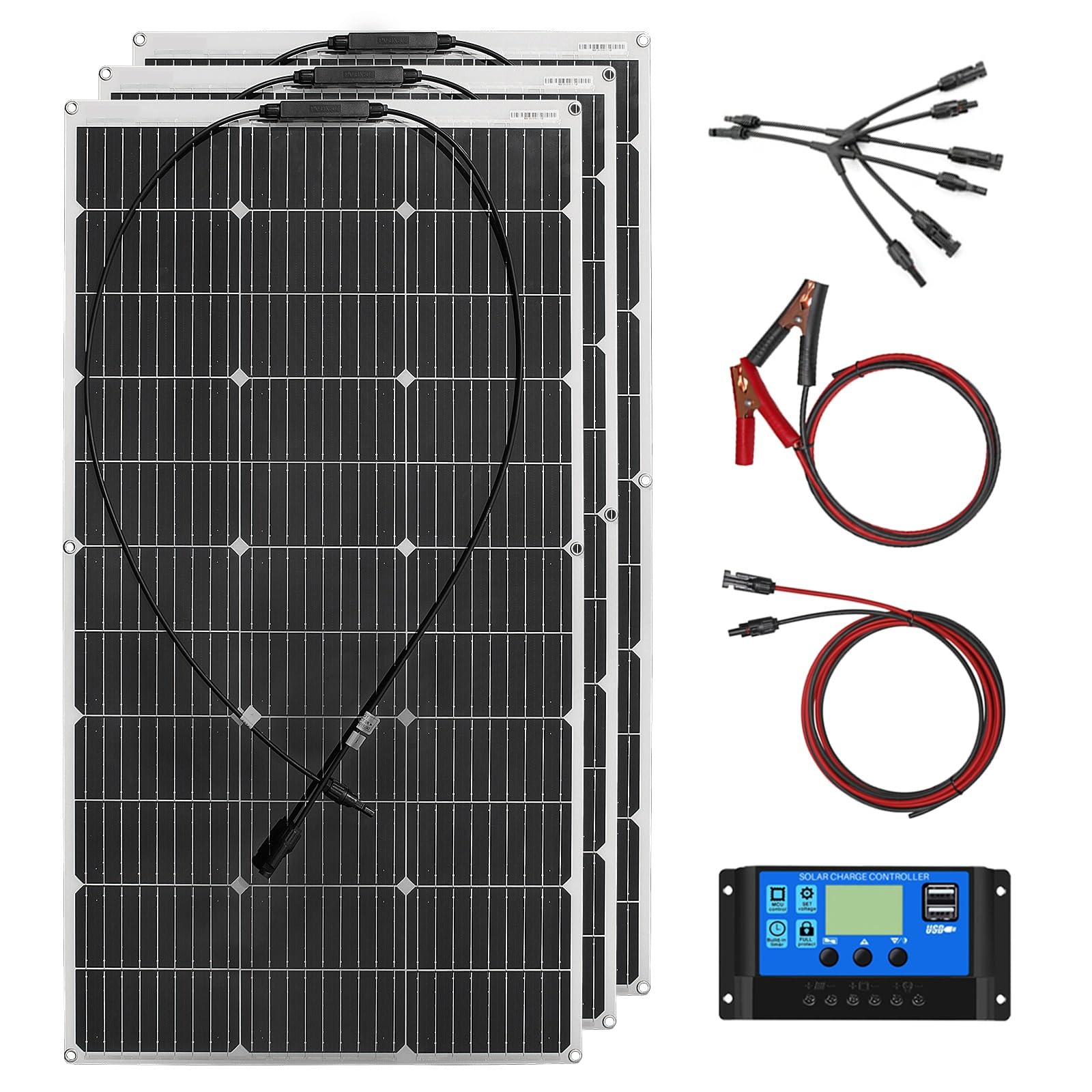 300W 12V Kit Solarpanel Flexibel 3 * 100W Monokristalline Flexible solarmodul mit 30A Laderegler für Batterien Wohnmobil Camper Wohnwagen Boote Van Dächer Schuppen