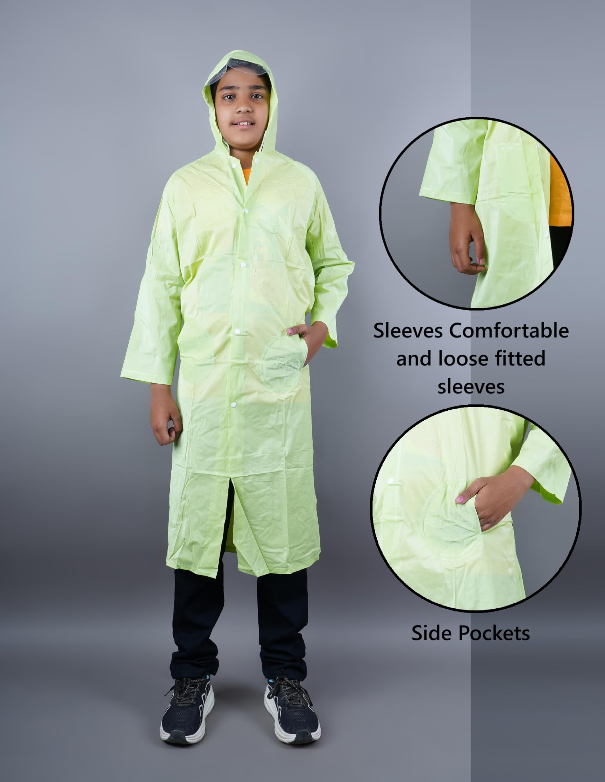 KETKAR Kids PVC Waterproof Long Raincoat School raincoat for kids Pack of 01_Green,12-13 Years - Image 4 thumbnail
