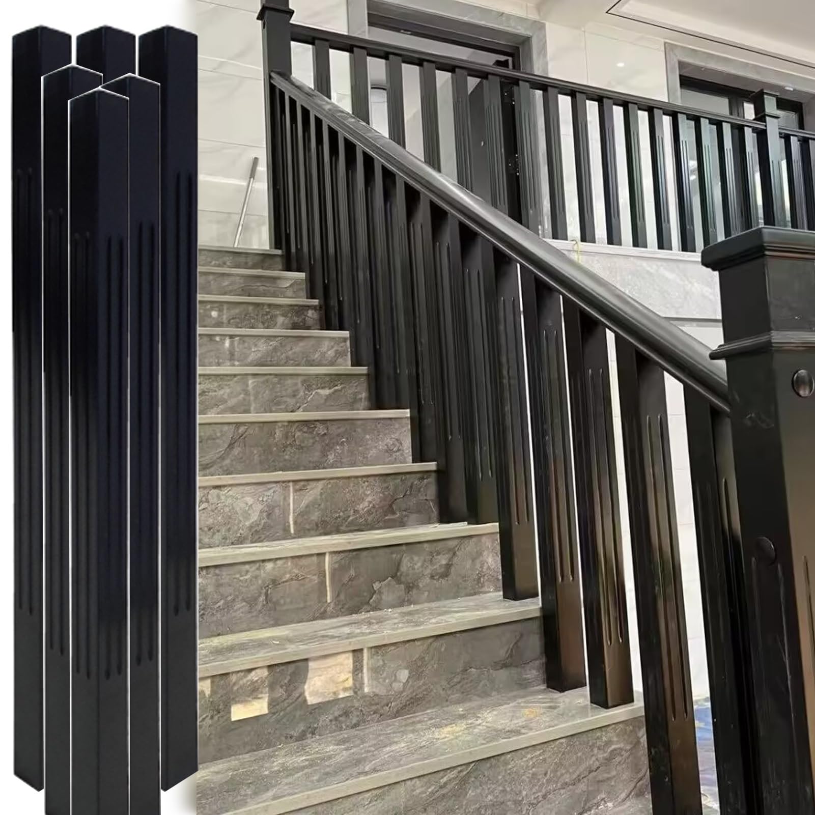 Barandillas modernas de escaleras con balaustres de madera para un pasillo protegido
