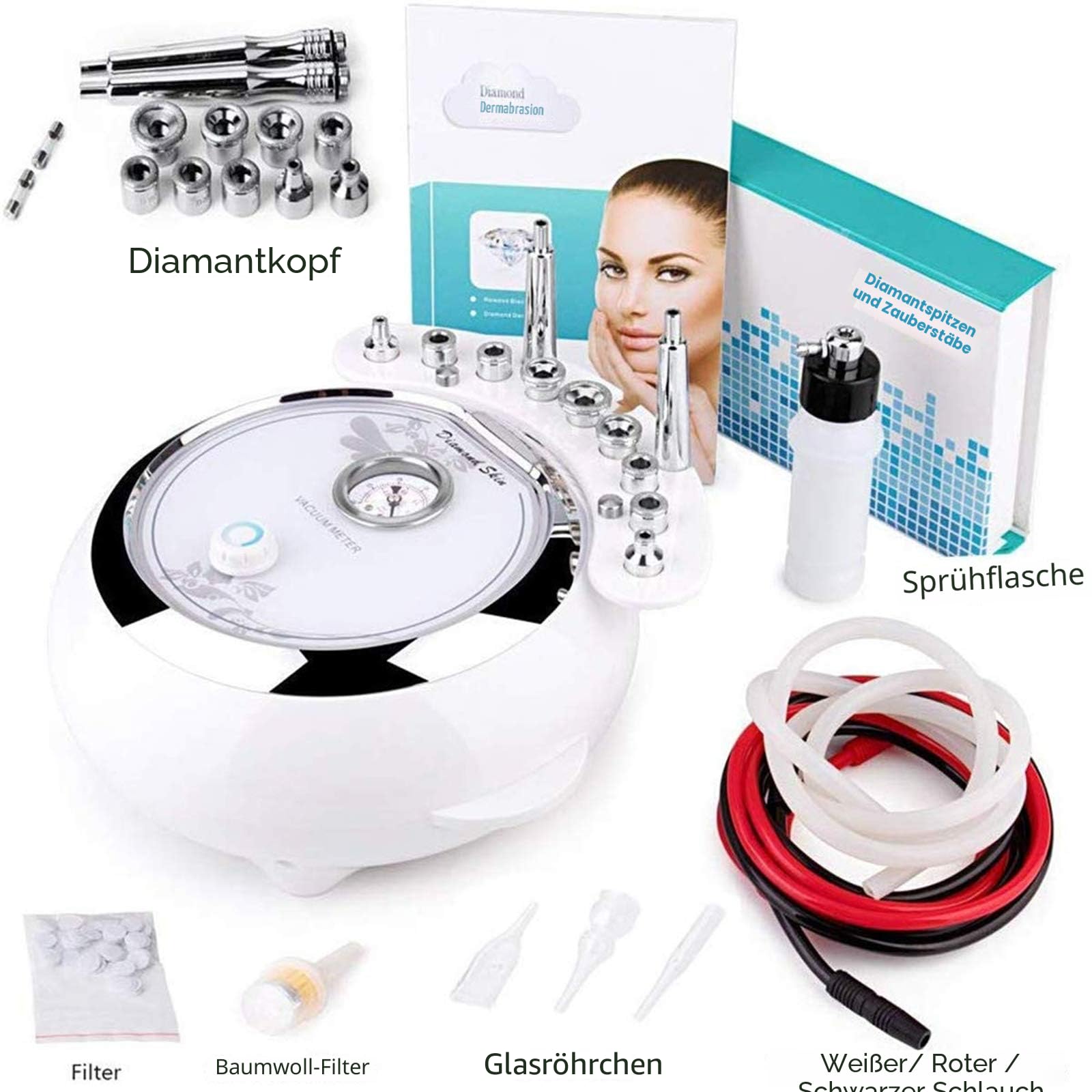 TwoWin Diamant Mikrodermabrasion Dermabrasion Maschine, 3 in 1 Professionelle Hautverjüngung Akne Faltenbehandlung Salonausstattung für Gesicht mit Vakuum und Spray (Starke Saugkraft: 65-68 cmhg)