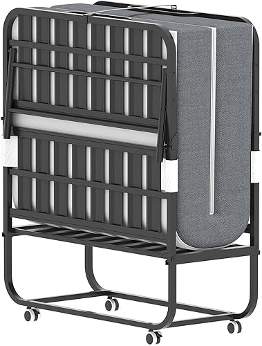 Cama plegable, camas plegables para adultos, cama plegable portátil de 75 x 38 pulgadas para invitados, cama plegable de metal que ahorra espacio