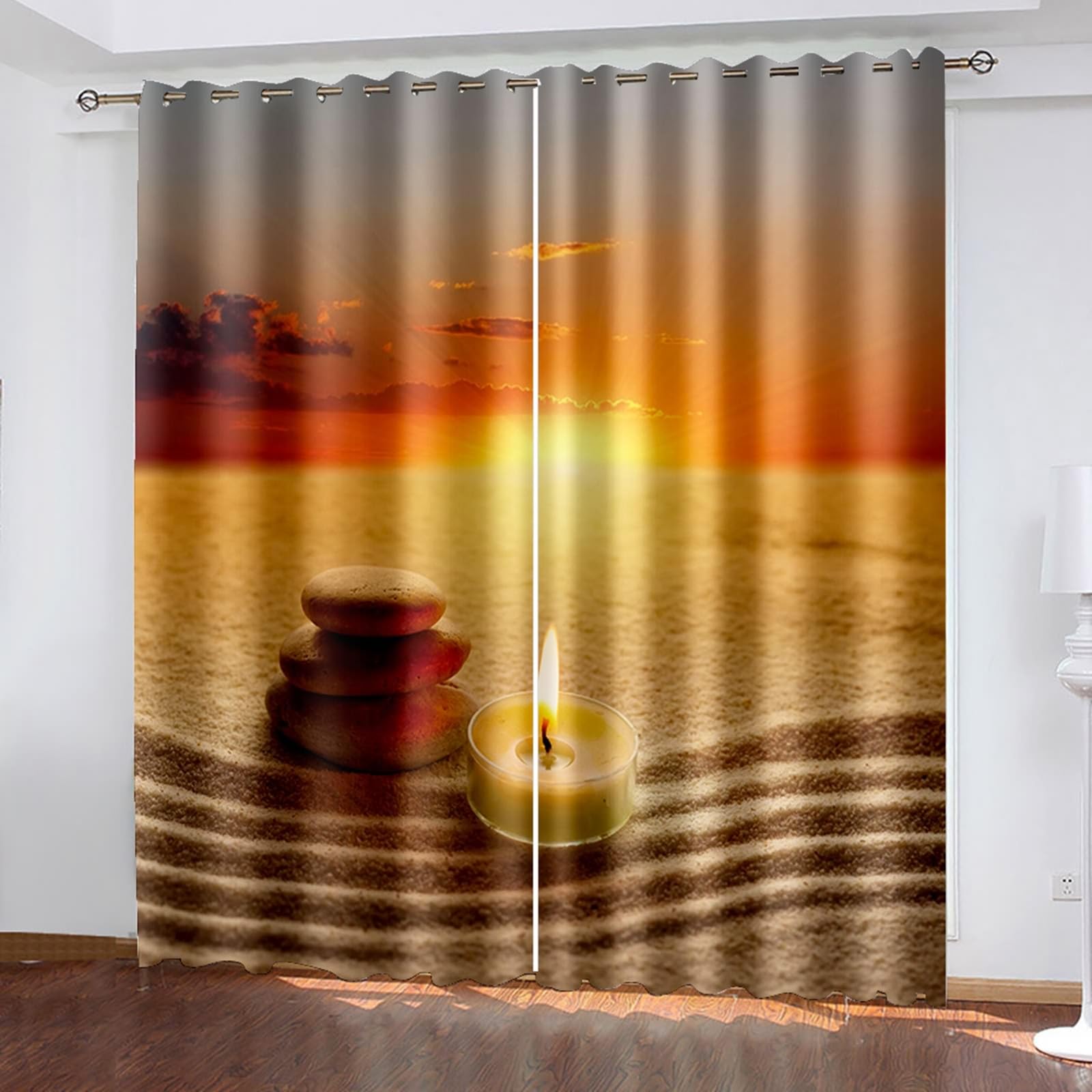 Rideau Salon Moderne, Pierre de Sable et Bougie Ensemble de 2 Panneaux de Rideaux à œillets isolés thermiquement, Beige orangé, 96x160cm
