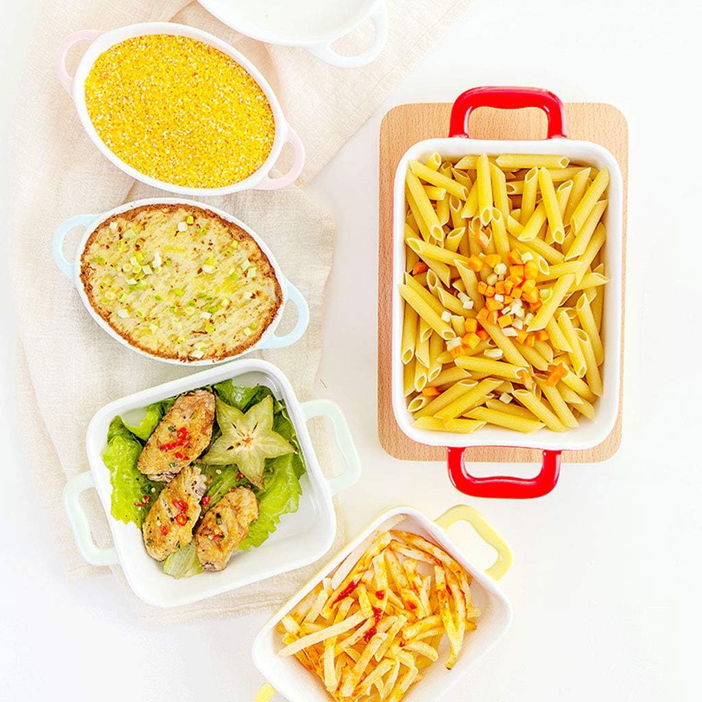 Baking Dish Rectangular Ceramic Grilled Cheese Risotto Baking Pan Microwave Oven Baking Dish Western Pottery 6 Color Optional Bakeware (Color : Yellow) (Pink)