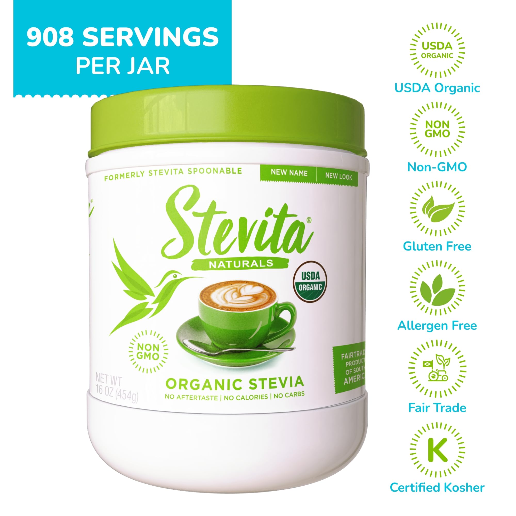 Stevita Organic Stevia - 16 oz, Pack of 2 - Stevia & Erythritol All-Natural Sweetener, No Calories - USDA Organic, Non-GMO, Vegan, Keto, Paleo, Gluten Free - 1816 Total Servings