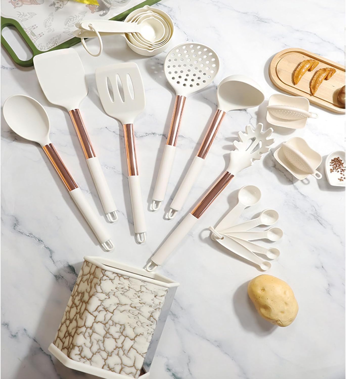 Juego de utensilios de cocina, utensilios de cocina de silicona antiadherente con espátulas y cucharas, utensilios de mango largo con organizador para cocinar, juego de 10 herramientas de cocina