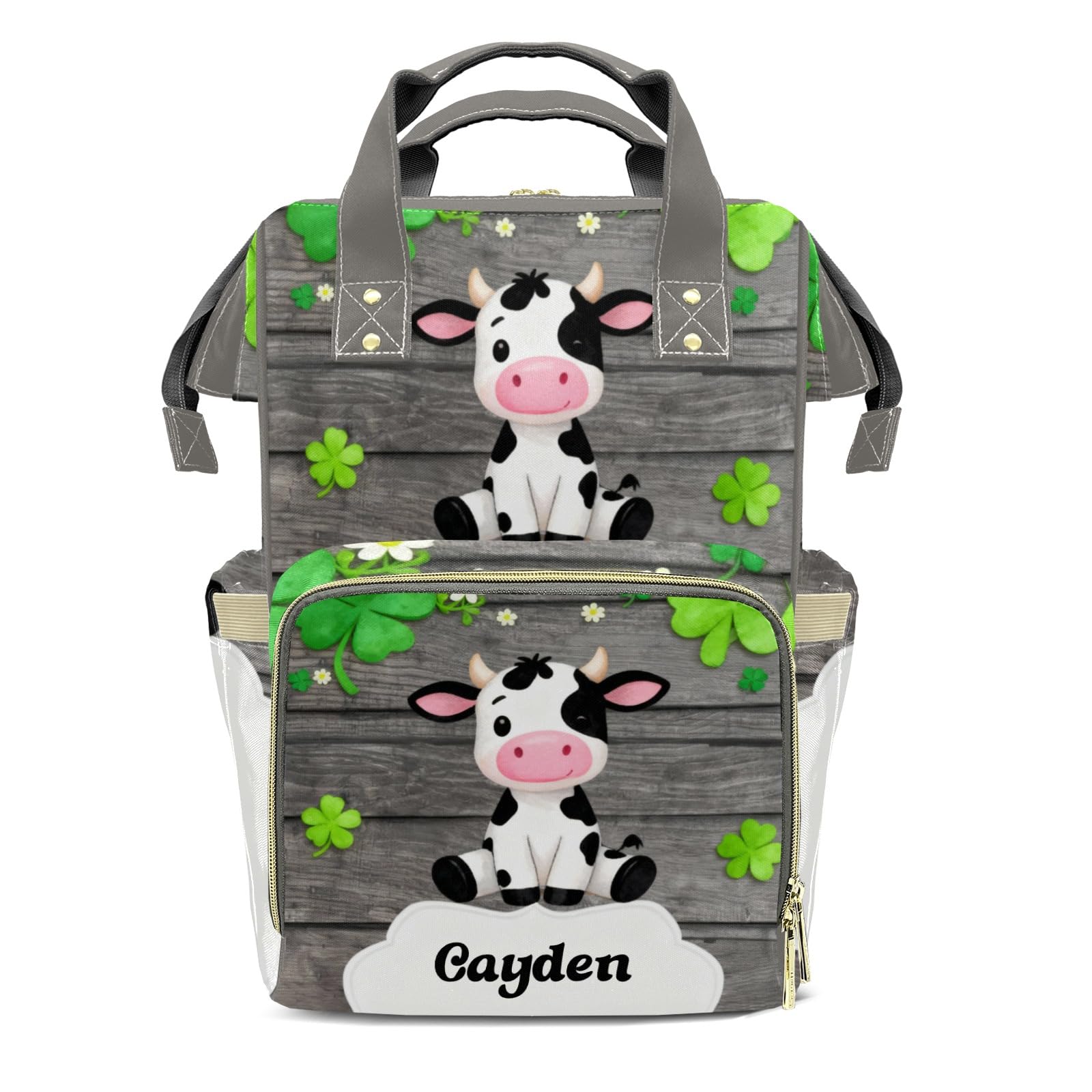 Custom Name Diaper Bag Backpack Gift Watercolor Cow Multifunction Travel Backpack Nappy Bag Daypack for Mom Dad Boy Girl